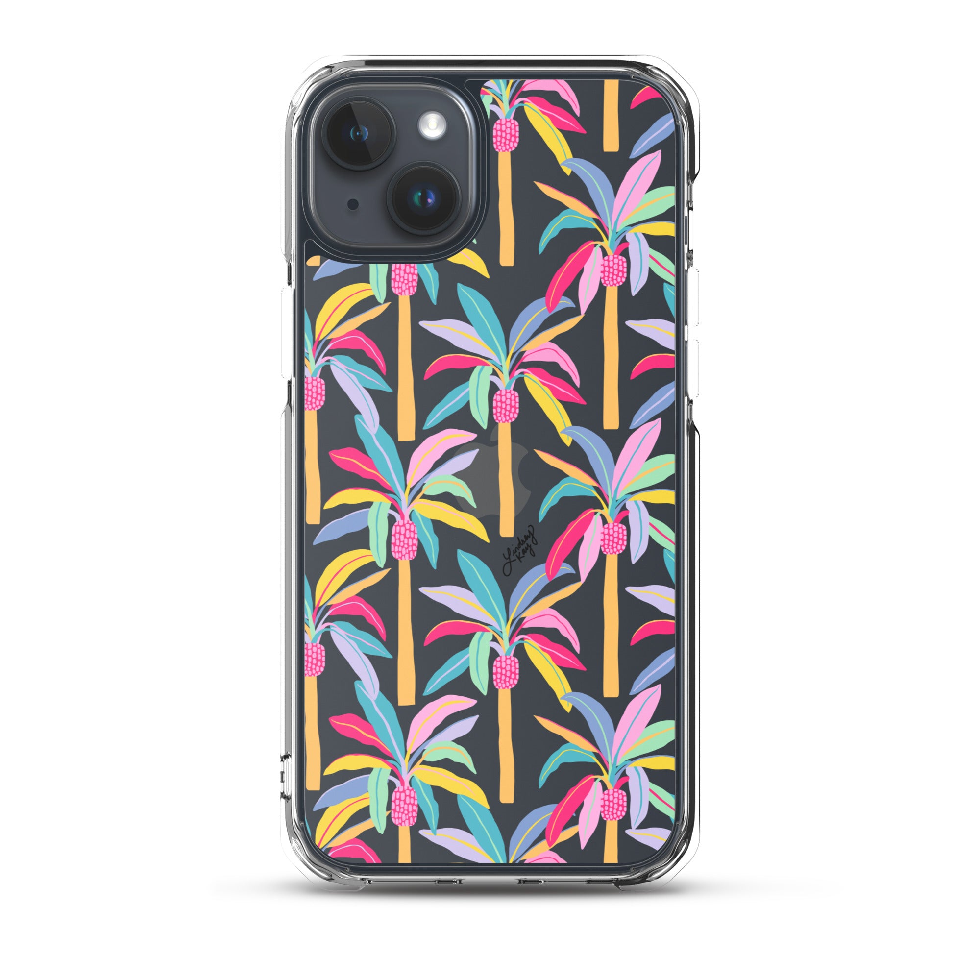 Colorful pastel patterned palm tree tough iPhone case, printed on a clear case to show your iPhone back. It's durable and shockproof, this palm tree phone case that has tropical vibes. Perfect for anyone that wants to add some protective color to their phone. Created by Lindsey Kay collective.